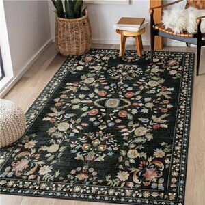 NEW Black Floral Area Rug